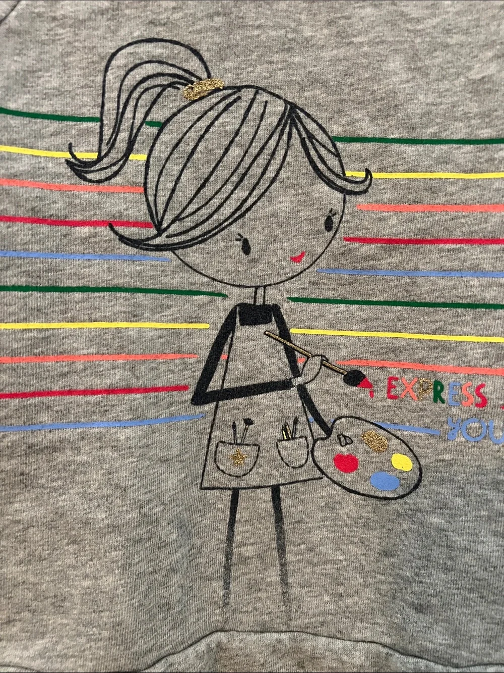 GAP | Baby Gray Girls' Sweatshirt Artist Graphic and Rainbow Stripes Sz 3T